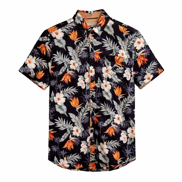7 Diamonds Other - 7Diamonds Tropical Floral Hawaiian Shirt Men’s Medium Black Resort Camp Collar